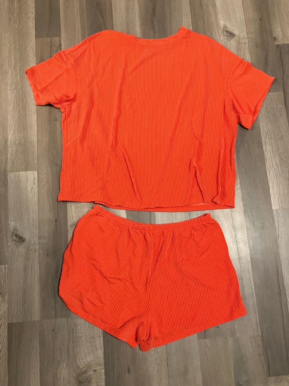 Women's Ribbed Short Sleeve & Short Set - Orange